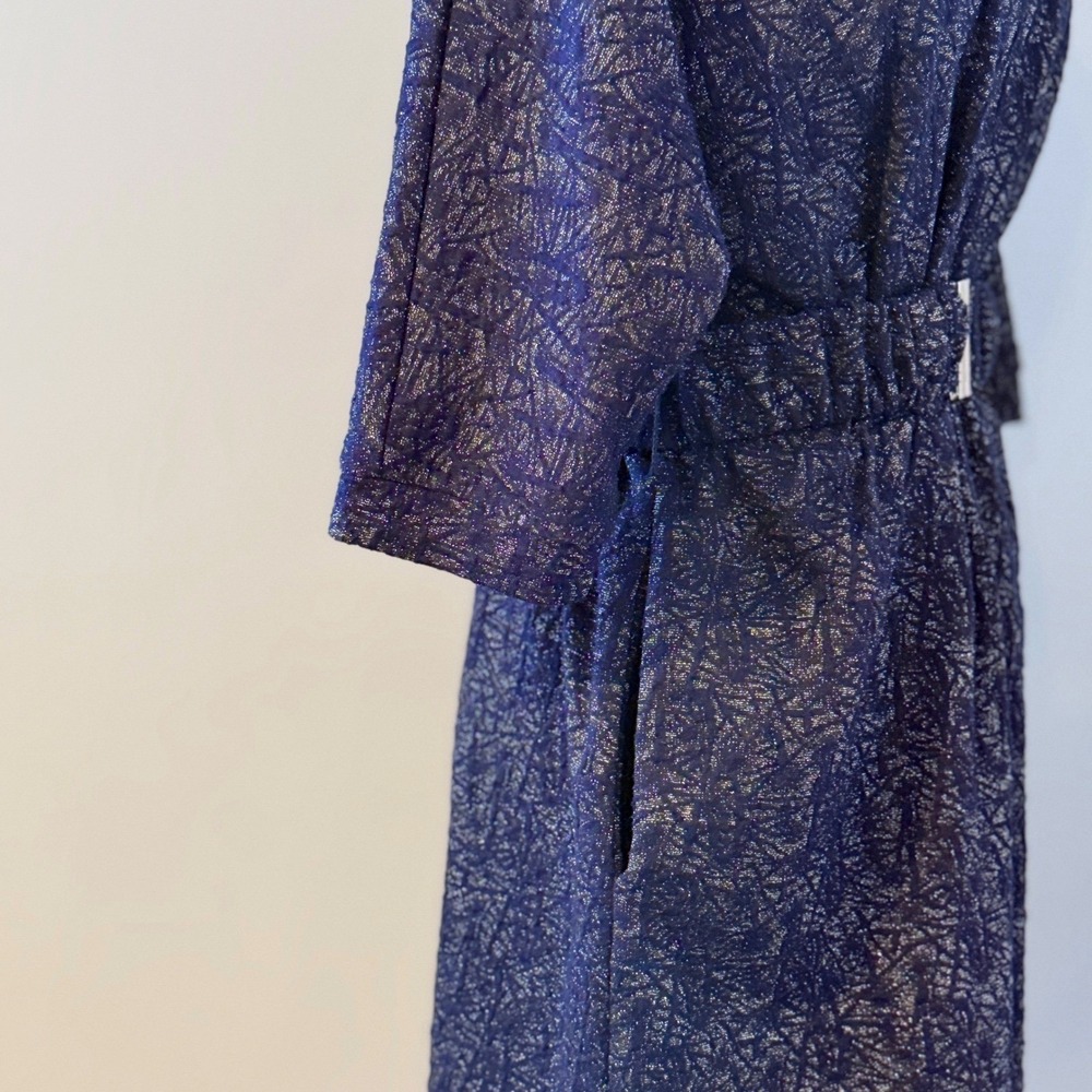 FRNCH Navy Metallic Belted Party Dress – Shimmer Holiday Cocktail Dress - Small - Picture 4 of 16